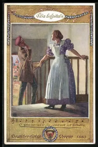 AK Deutscher Schulverein NR: 92, Filia hospitalis, Soldat wirft Handkuss zu