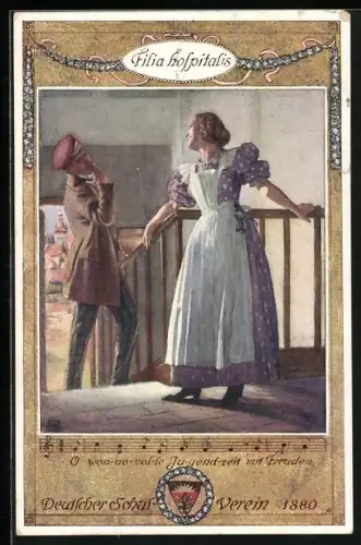 AK Deutscher Schulverein NR: 92, Filia hospitalis, Soldat wirft Handkuss zu