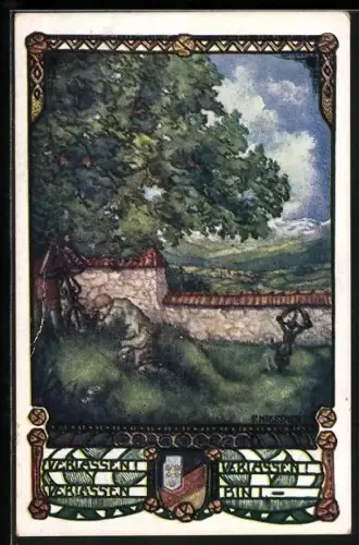 Künstler-AK Verlassen, verlassen, verlassen bin i