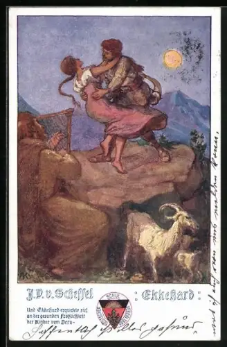 AK Deutscher Schulverein Nr. 494: Paar tanzt auf einem Felsen