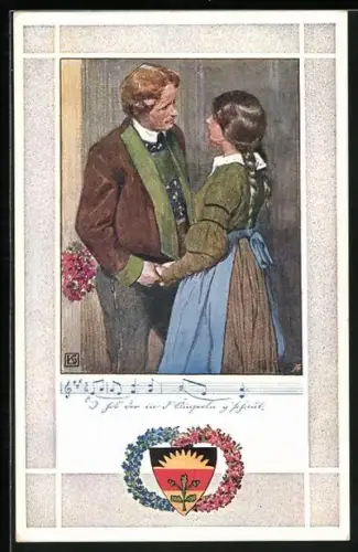 Künstler-AK Karl Friedrich Gsur: Deutscher Schulverein Nr. 374: I hob` dir in d`Aügerln g`schaut, Lied mit Noten