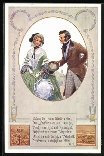 AK Deutscher Schulverein NR 529: Wiener Paar, Schirm, Gedicht