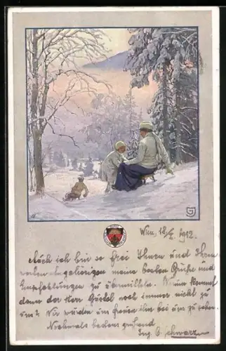 AK Deutscher Schulverein Nr. 261: Familie beim Rodeln