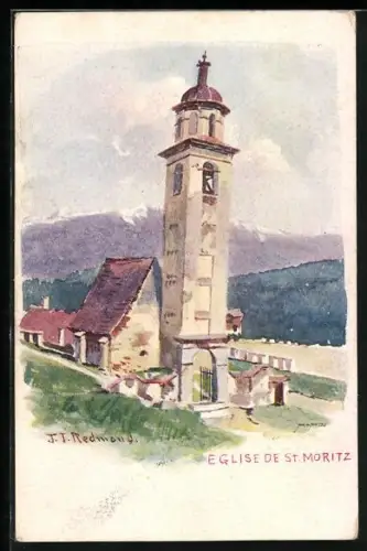Künstler-AK St. Moritz, Eglise de St. Moritz