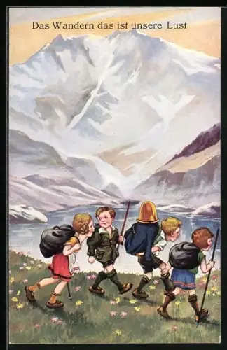 AK Das Wandern, das ist unsere Lust, Knaben im Gebirge