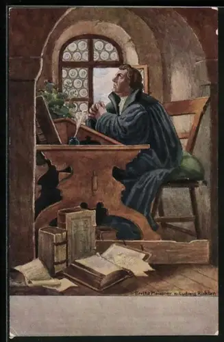 AK Martin Luther am Schreibtisch auf der Wartburg