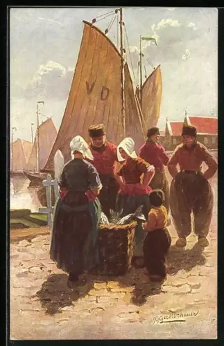 Künstler-AK Johan Georg Gerstenhauer: Fischer am Kai