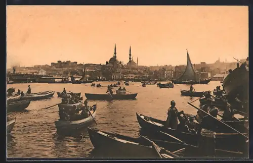 AK Constantinople, Traversée de la Corne d`Or en barques