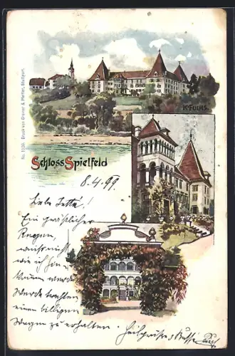 Künstler-AK Rudolf Fuchs: Spielfeld, Schloss versch. Ansichten