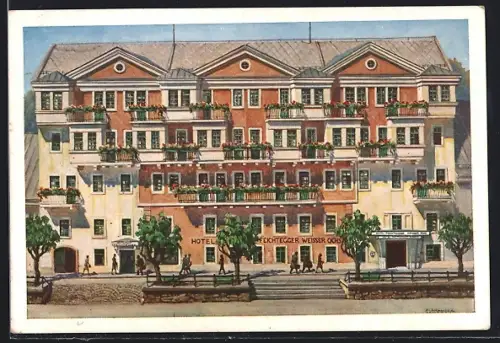 Künstler-AK Mariazell, Hotel Weisser Ochs Feichtegger