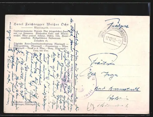 Künstler-AK Mariazell, Hotel Weisser Ochs Feichtegger
