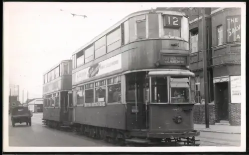 Fotografie A. M. Wright, London, englische Strassenbahn Linie 12