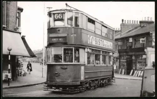 Fotografie W. J. Haynes, Lewisham, enlgische Strassenbahn Linie 66 mit Fahrtziel: Forest Hill