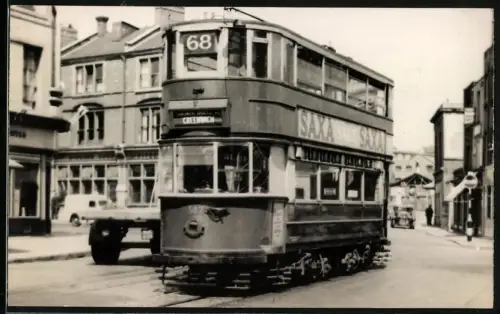 Fotografie englische Strassenbahn L.C.C. tram, Linie 68