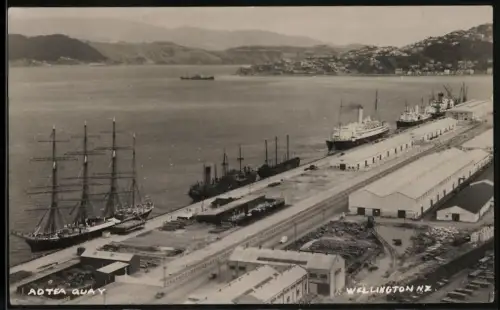 Fotografie Ansicht Wellington /N.Z., Blick auf den Hafen mit Dampfern und Segelschiffen