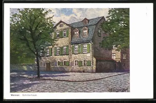 Künstler-AK H. Bahndorf: Weimar / Thür., Partie am Schillerhaus