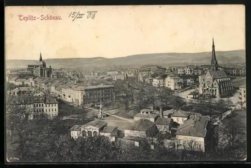 AK Teplitz-Schönau, Teilansicht mit Kirche