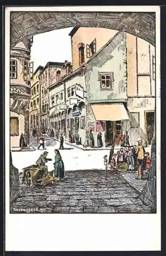 Künstler-AK Wels, Schmiedgasse