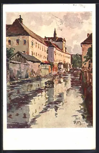 Künstler-AK Kremsmünster, Stift mit Wassergraben
