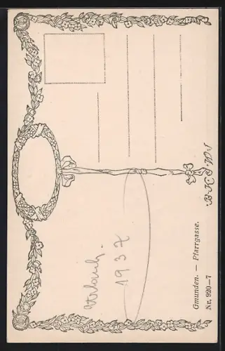 Künstler-AK E.F. Hofecker: Gmunden, Pfarrgasse mit Passanten