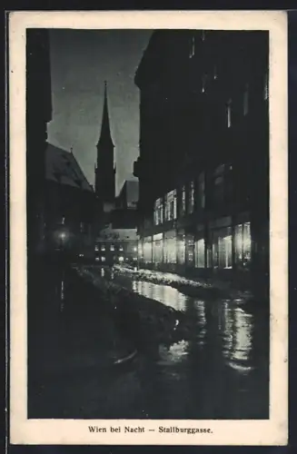 AK Wien, Stallburggasse mit Kirche, Wien bei Nacht