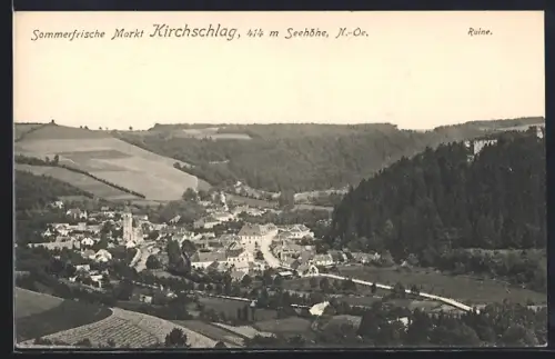 AK Kirchschlag /N.-Ö., Gesamtansicht mit Ruine aus der Vogelschau