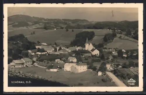 AK Schönau /O.-Ö., Gesamtansicht mit Umgebung aus der Vogelschau