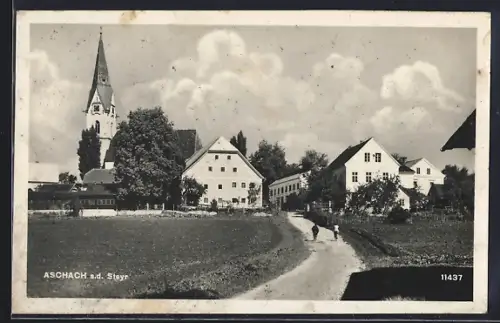 AK Aschach an der Steyr, Ortspartie mit Kirche