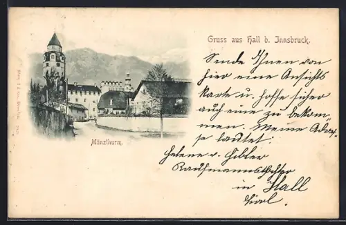 AK Hall bei Innsbruck, Münzthurm mit Umgebung