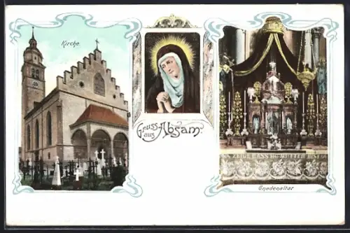 AK Absam, Kirche mit Friedhof, Gnadenaltar, Gnadenbild