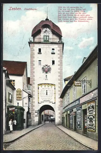 AK Leoben, Strassenpartie am Stadtturm