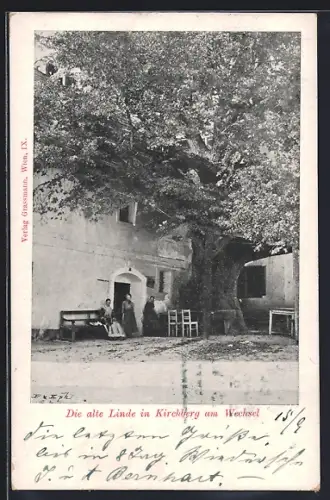 AK Kirchberg /Wechsel, Passanten unter der alten Linde