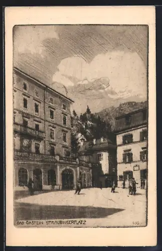 AK Bad Gastein, Straubingerplatz mit Badeschloss