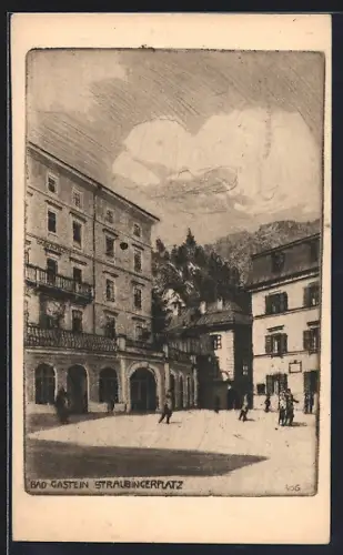 Künstler-AK Bad Gastein, Straubingerplatz