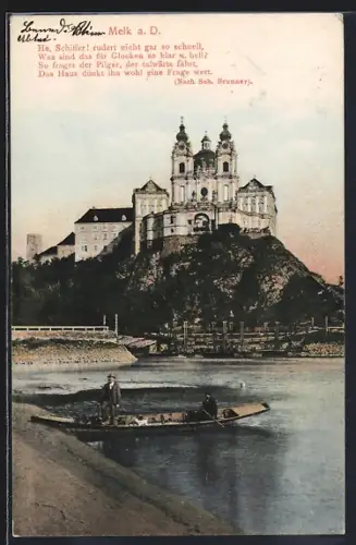 AK Melk a. D., Uferpartie mit Kirche