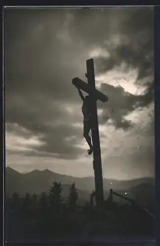 AK Mariazell, Kreuz auf der Bürgeralpe am Abend