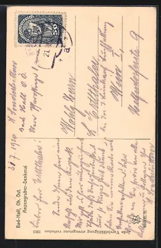 AK Bad-Hall /Ob.-Öst., Anzengruber-Denkmal