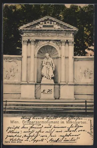 AK Wien, Grillparzermonument im Volksgarten