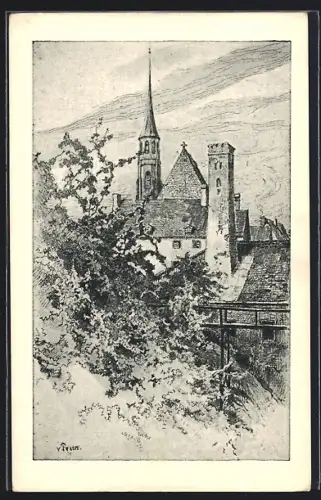 Künstler-AK Braunau, Spitalkirche