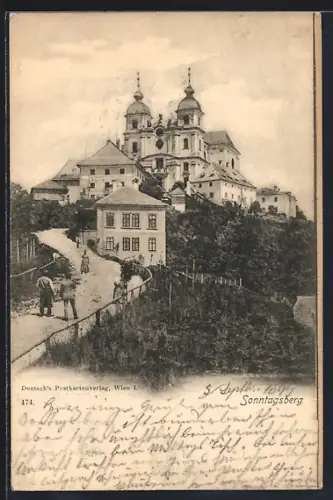 AK Waidhofen a. d. Ybbs, Sonntagsberg, Menschen auf dem Weg in den Ort