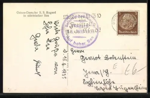 AK Passagierschiff S. S. Rugard in der stürmischen Ostsee