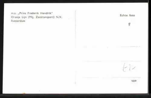 AK Handelsschiff MS Prins Frederik Hendrik in Fahrt