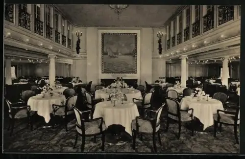 AK Dampfer Hamburg der Hamburg-Amerika Linie, Speisesaal 1. Klasse, Passagierschiff