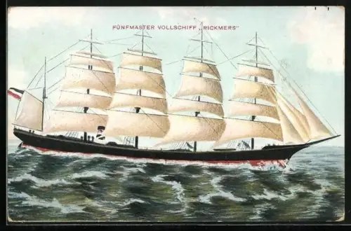 AK Fünfmaster Vollschiff Rickmers, Gesamtansicht, Segelschiff