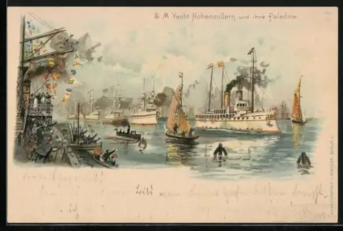 Künstler-AK S. M. Yacht Hohenzollern und ihre Paladine