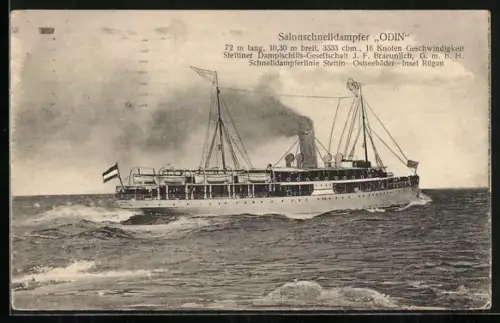 AK Salonschnelldampfer Odin der Linie Stettin-Rügen, Passagierschiff