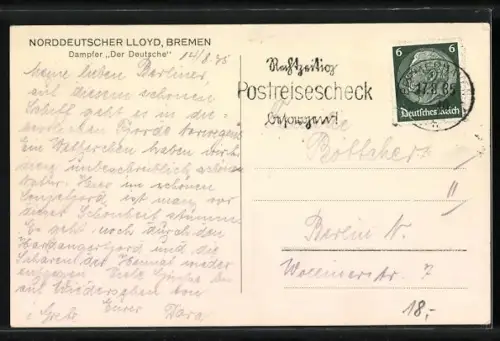 AK Passagierschiff Der Deutsche auf hoher See