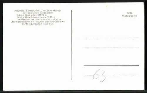 AK Bundesbahn-Hochsee-Fährschiff Theodor Heuss