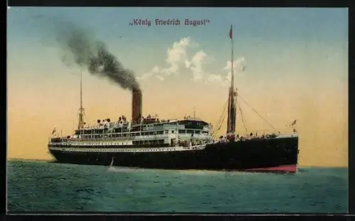 AK Passagierschiff, König Friedrich August unter Dampf auf dem Meer