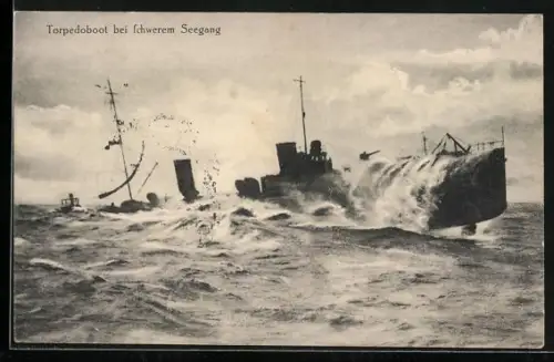 AK Torpedoboot bei schwerem Seegang, Kriegsschiff